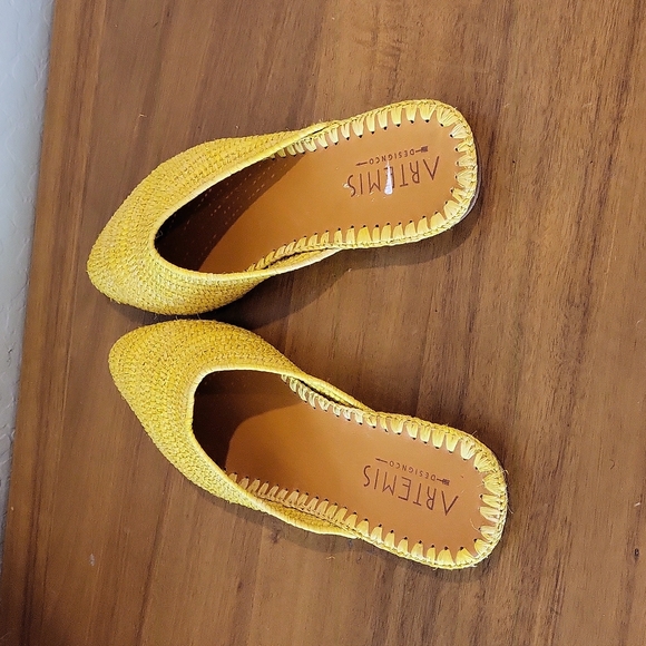 Artemis Design Co. Raffia Babouche  Mules Yellow Exclusive Madewell Size 8 - Picture 4 of 9